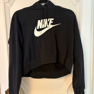 Nike Black Cropped Hoodie with White Logo